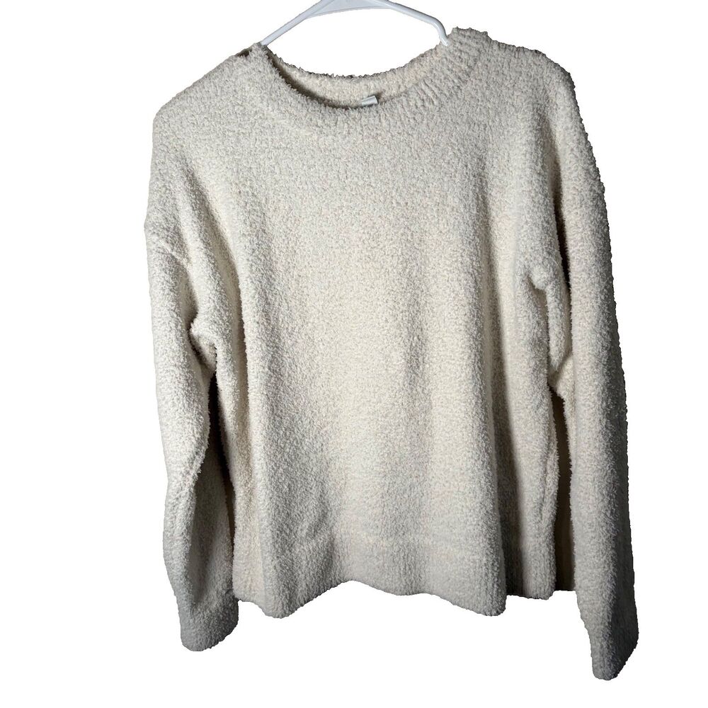 Uniqlo Sweatshirt Women's Small Fuzzy Ivory Knit Sweater Chenille Pullover
